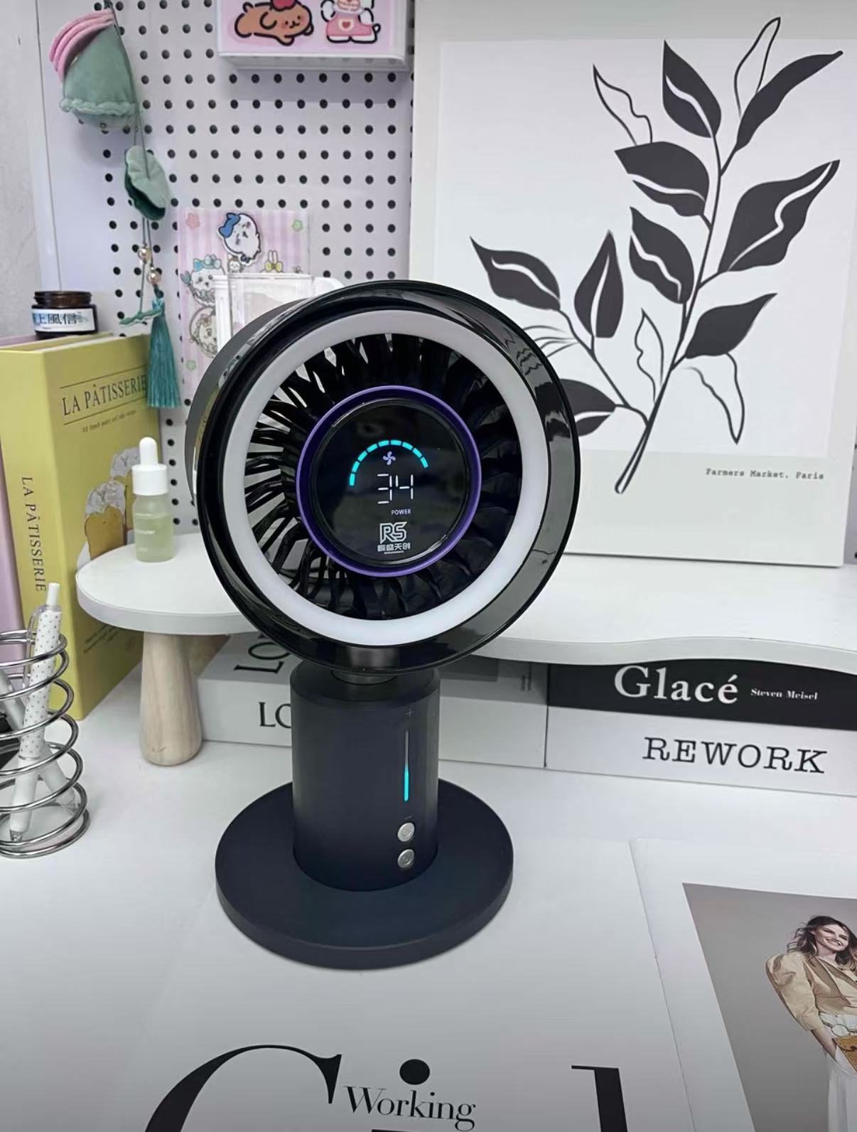 Multifunctional High-Speed Portable Cooling USB Charging Oscillating Desk Fan with LED Ambient Light and Circulating Air (Aurora Fan Generation 1)