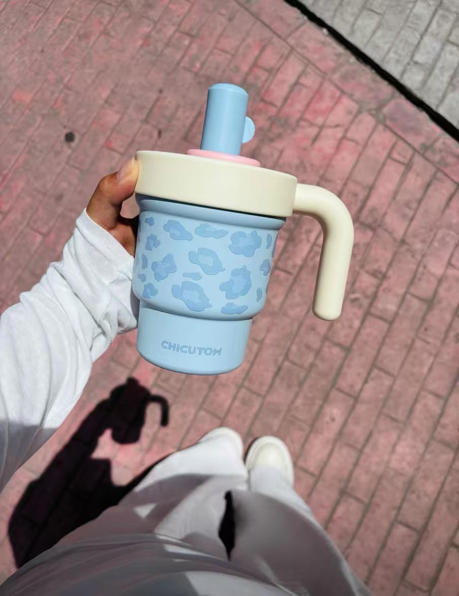 Leopard Print Straw Tumbler - Insulated Milk Tea Cup