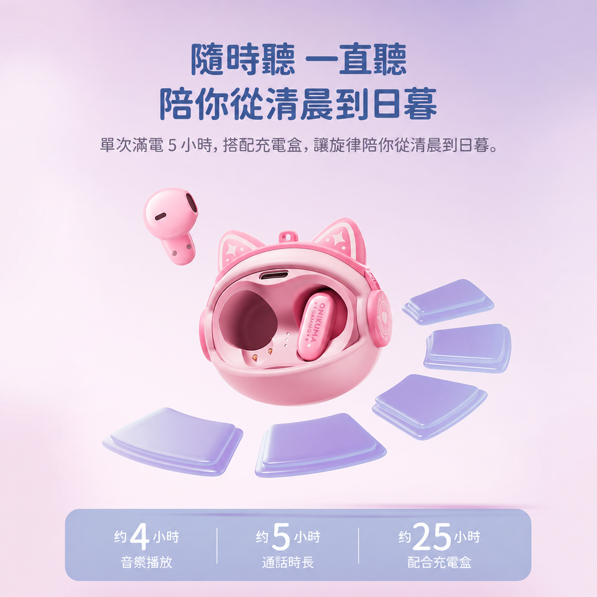 粉色貓耳無線藍牙耳機｜半入耳式少女風格