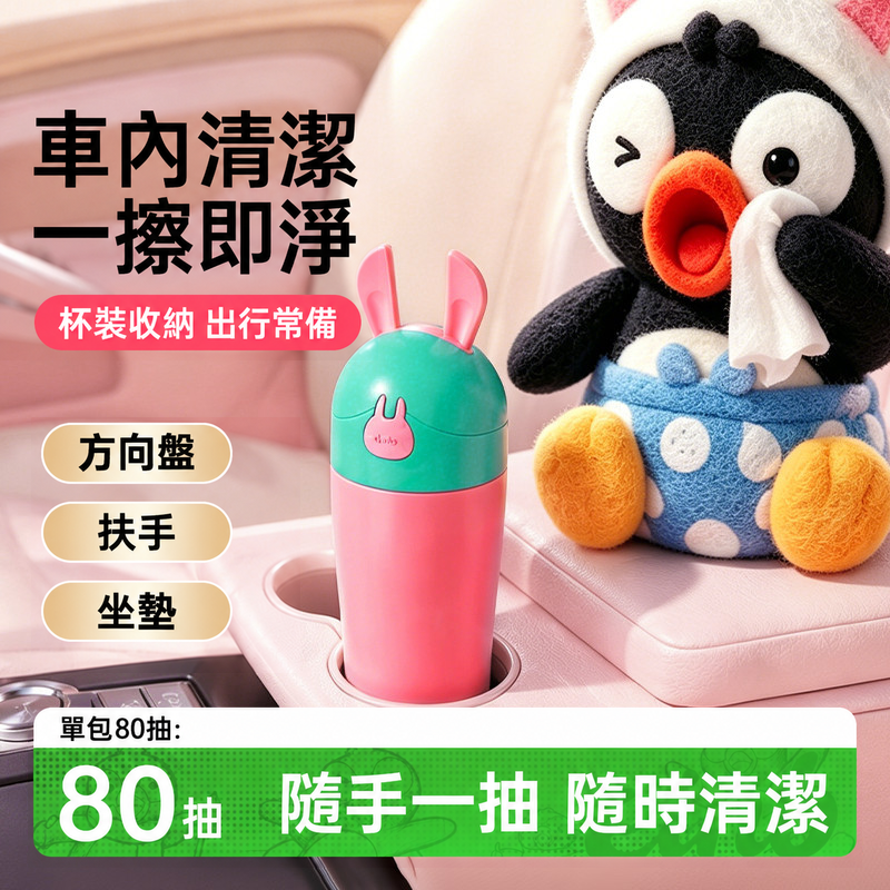 卡通彈蓋密封濕紙巾杯｜車用收納與替換芯