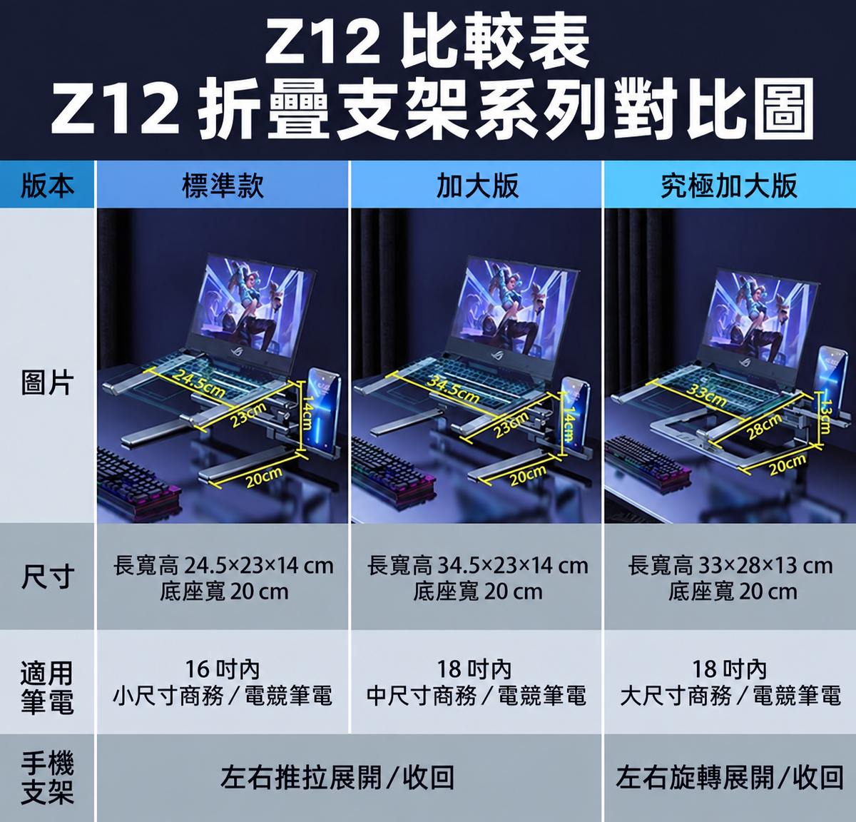 鋁合金懸空散熱筆電支架｜多角度調整・鍵盤收納・手機支架