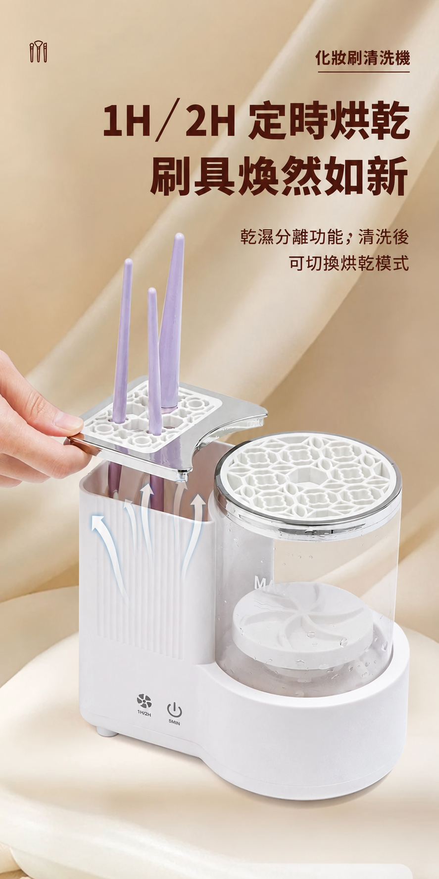 自動化妝刷清洗烘乾機－正反轉清洗