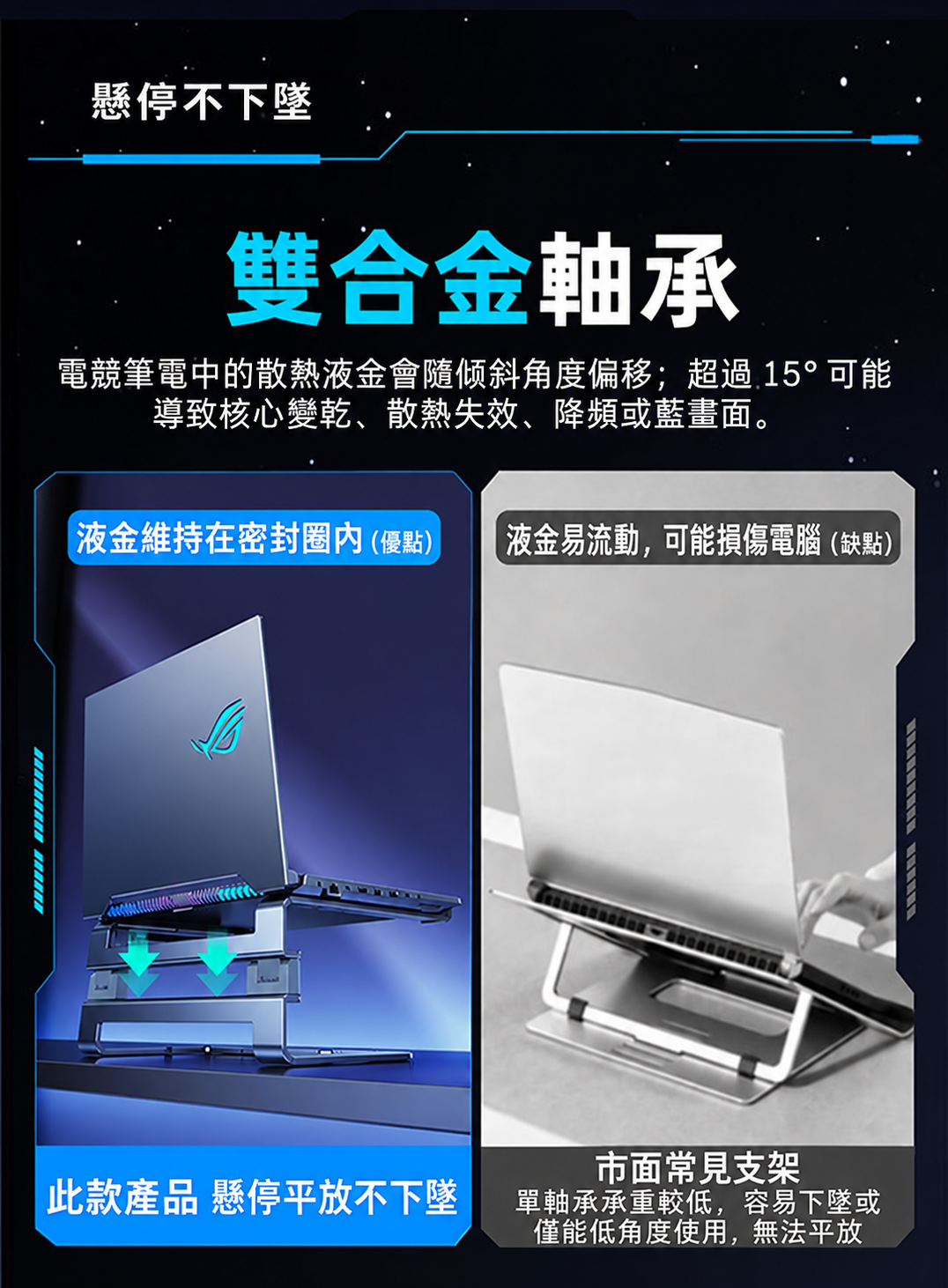 鋁合金懸空散熱筆電支架｜多角度調整・鍵盤收納・手機支架