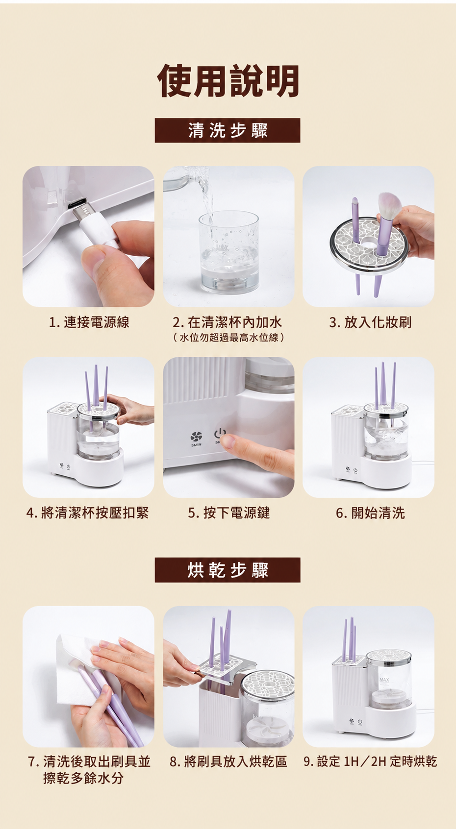自動化妝刷清洗烘乾機－正反轉清洗