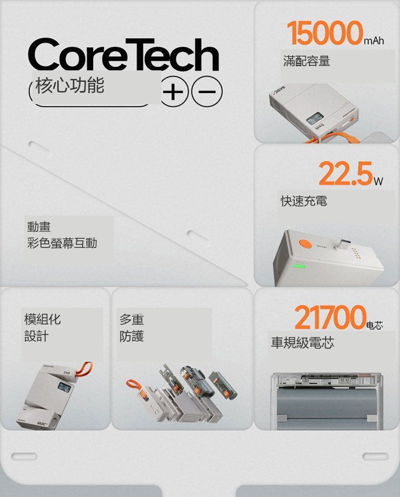 模組化行動電源 22.5W快充｜5000／10000／15000mAh