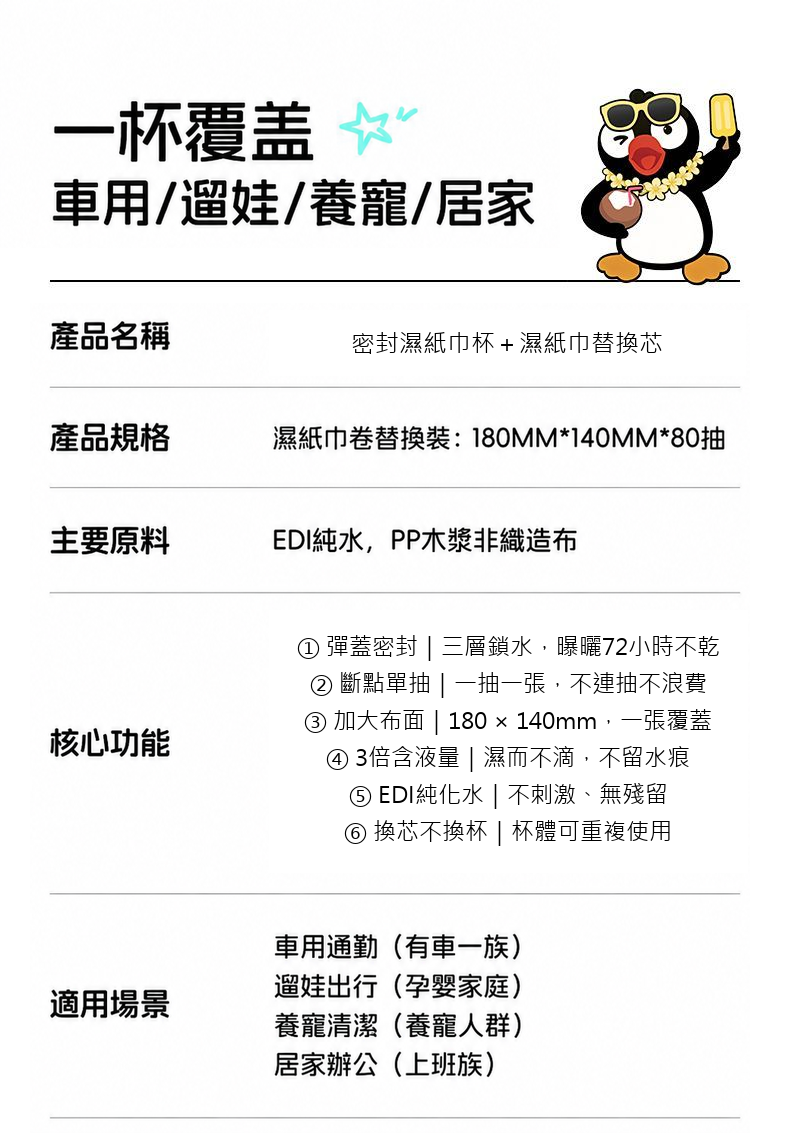 卡通彈蓋密封濕紙巾杯｜車用收納與替換芯