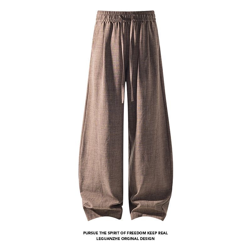 Old-money style hemp wide-leg casual pants
