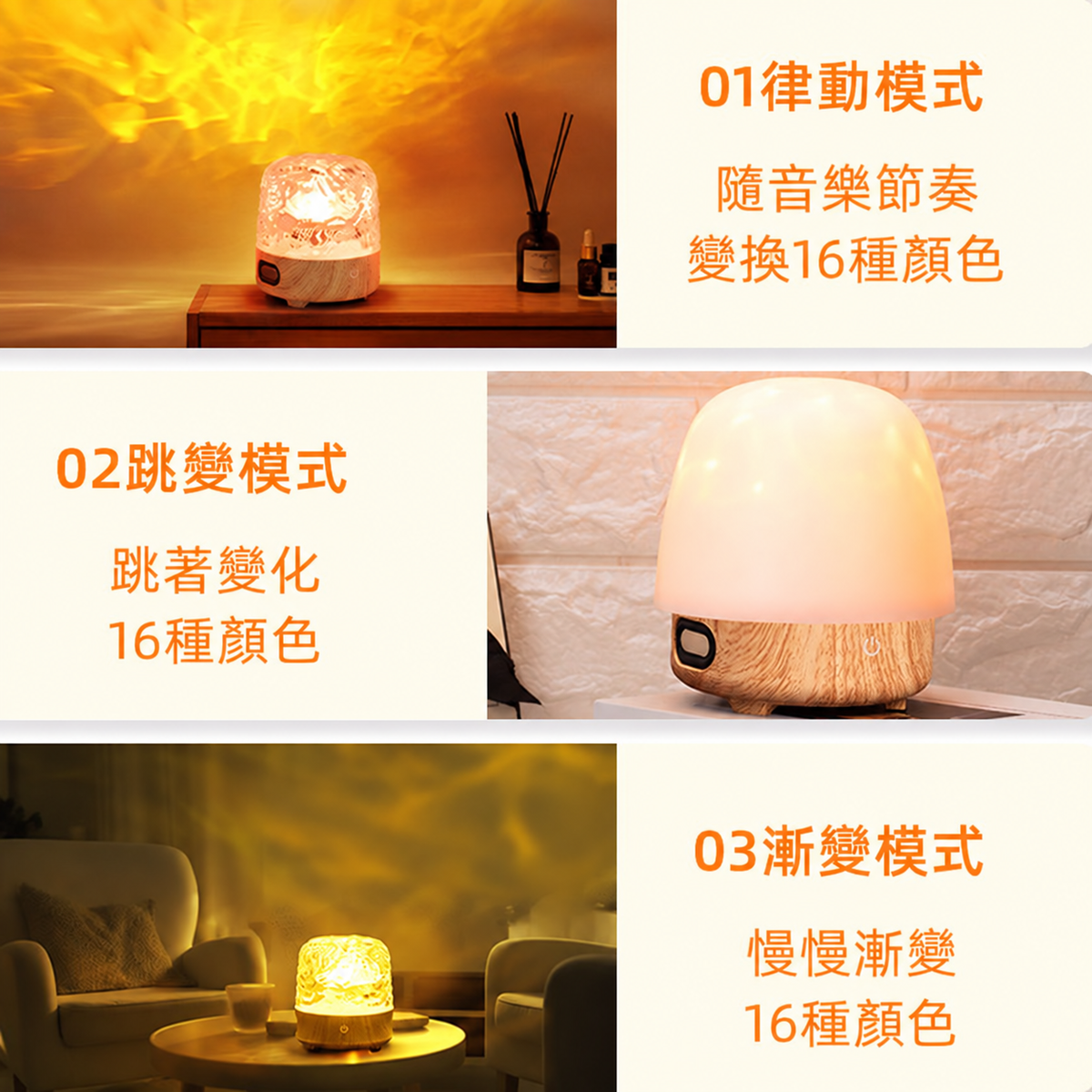 水波紋藍牙音響投影氛圍燈｜多模式臥室床頭小夜燈