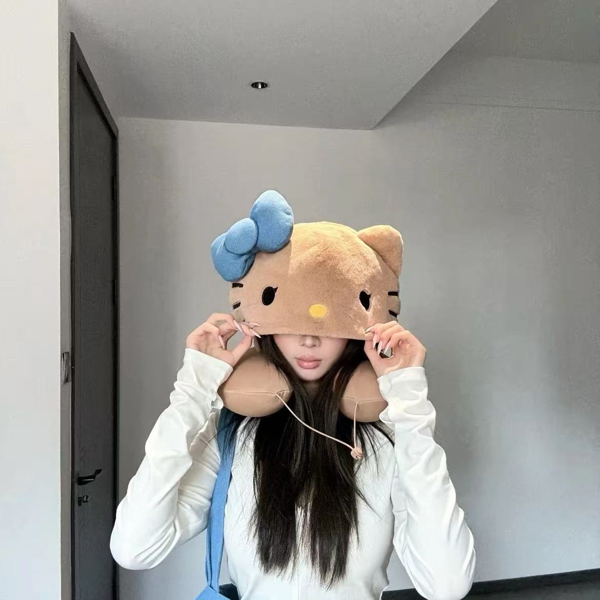 Cute Kitten Cartoon Hooded Neck Pillow