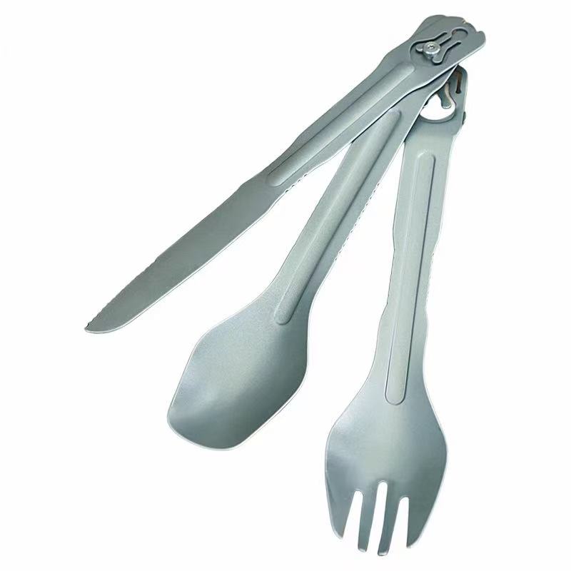 Titanium Alloy Detachable Camping Cutlery Set (3-piece)