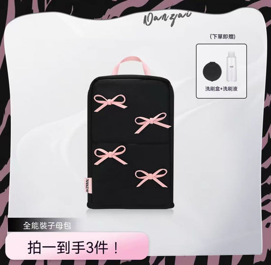 Bowknot Collaboration Multi-purpose Cosmetic Brush Bag with Detachable Pouches