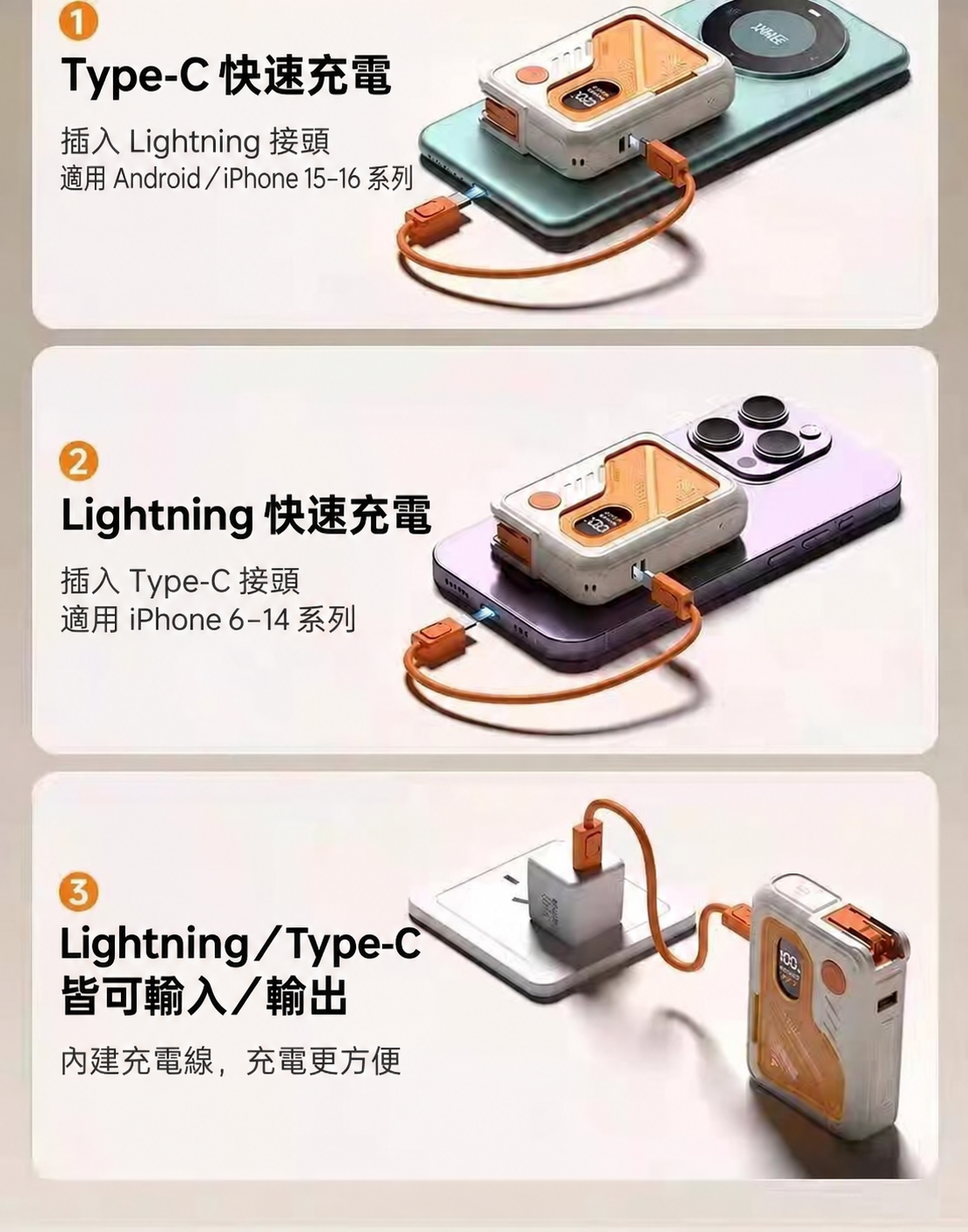 五合一磁吸無線充電行動電源（10000／20000mAh）