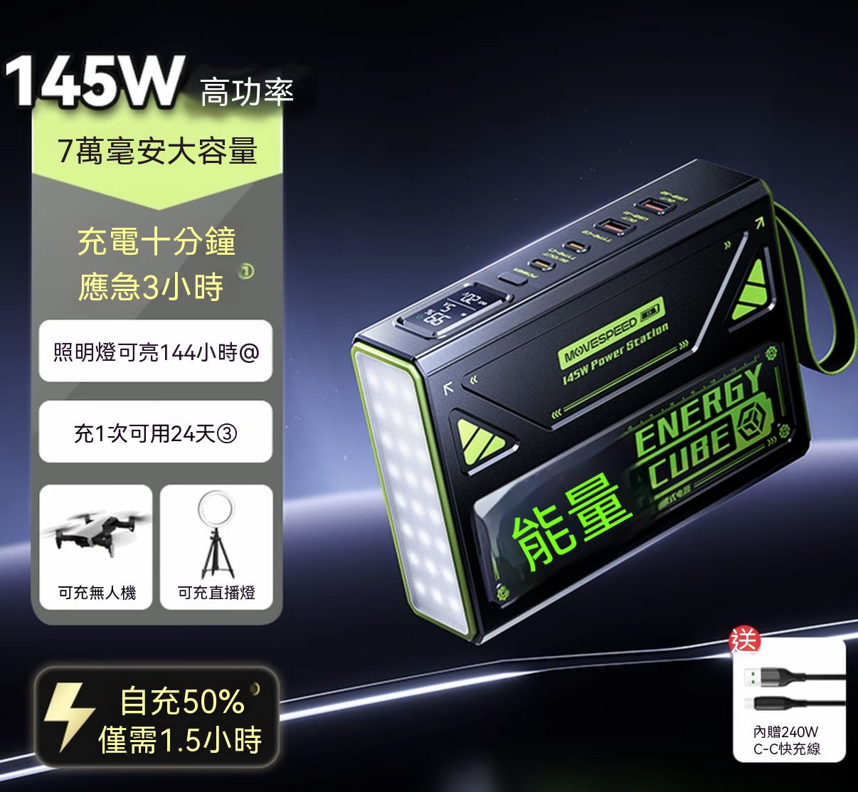 能量魔方超大容量145W快充戶外移動電源