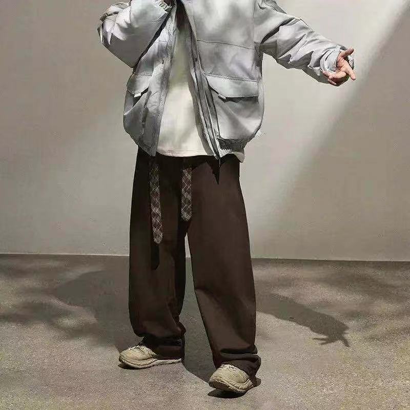 Retro Plaid Ribbon Straight Leg Casual Pants