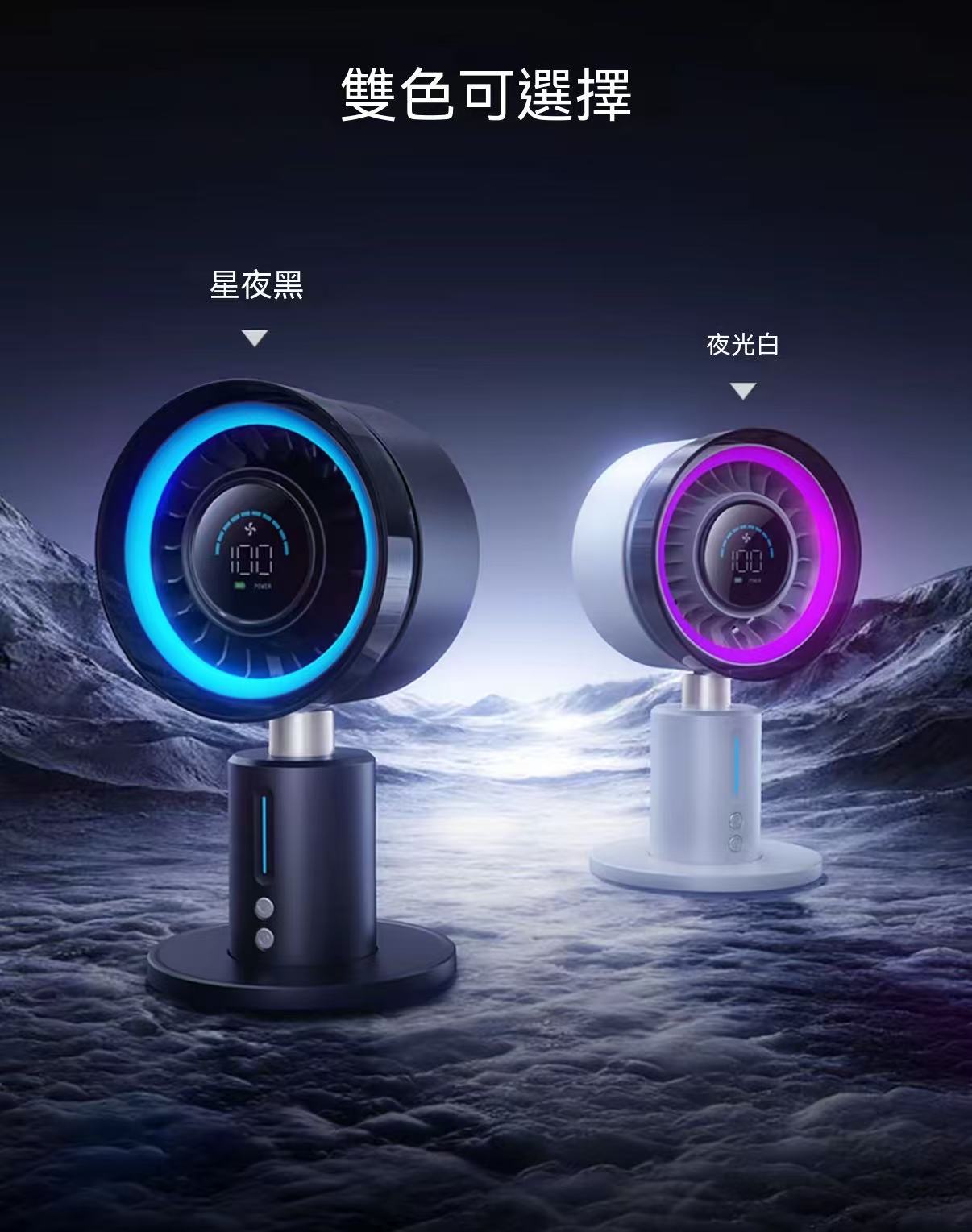 Multifunctional High-Speed Portable Cooling USB Charging Oscillating Desk Fan with LED Ambient Light and Circulating Air (Aurora Fan Generation 1)