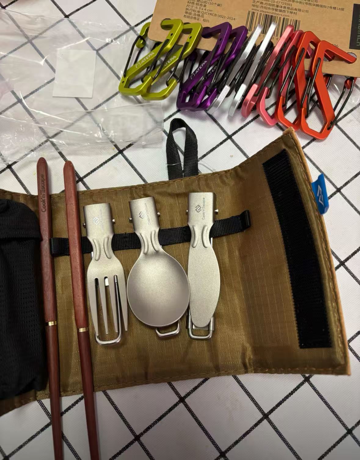 戶外純鈦輕便折疊餐具四件套
