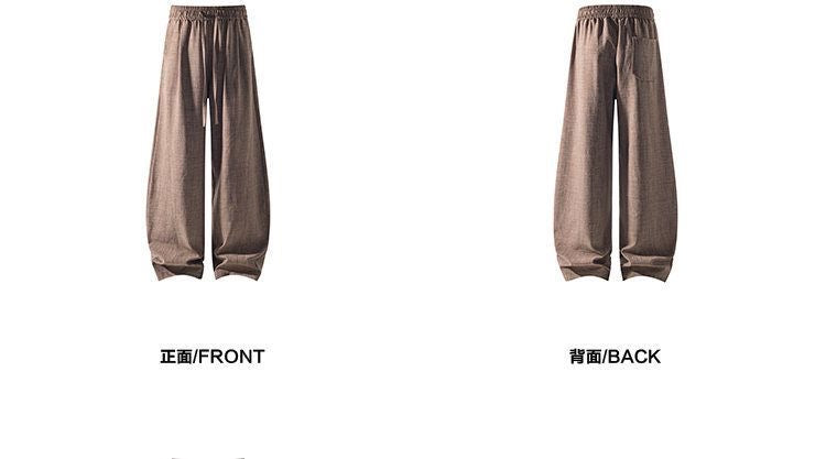 Old-money style hemp wide-leg casual pants