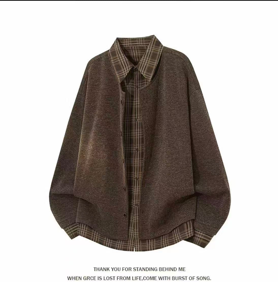 Faux Two-Piece Plaid Patchwork Cardigan Jacket