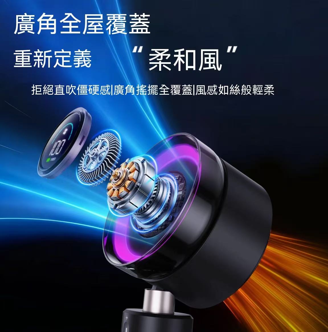 Multifunctional High-Speed Portable Cooling USB Charging Oscillating Desk Fan with LED Ambient Light and Circulating Air (Aurora Fan Generation 1)