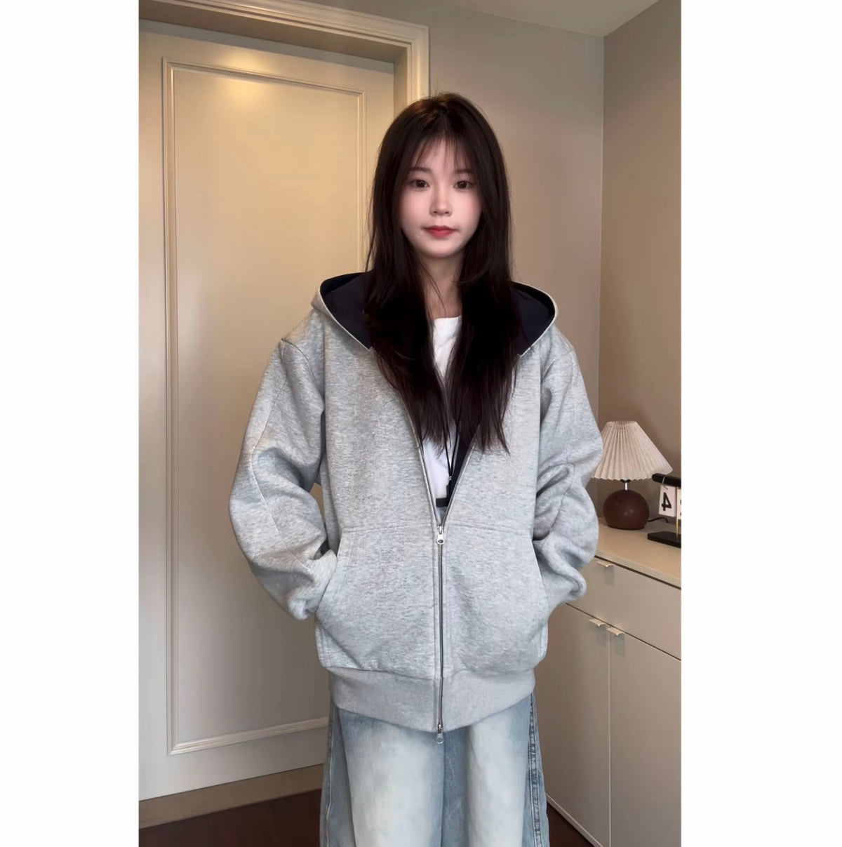 Hidden Multi-Pocket 500g Heavyweight Colorblock Stiff Cardigan Jacket
