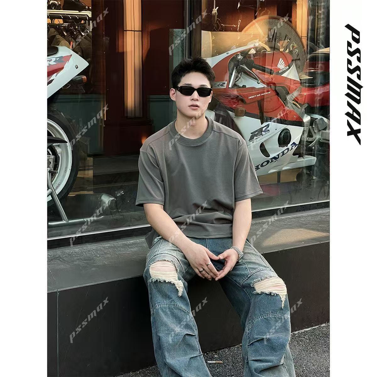 [Shujixian] Men's Versatile Structured Casual Short-Sleeved T-Shirt for Plus-Size Men