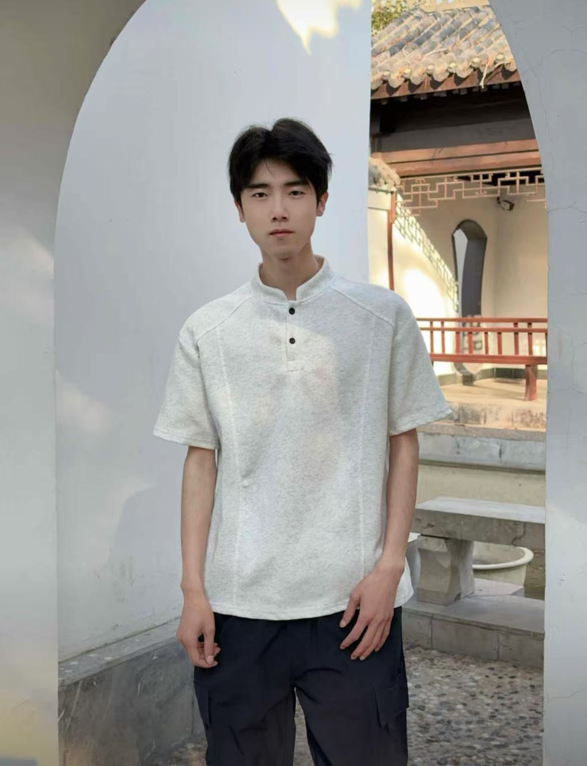 Henry Panel Shoulder Heavyweight Loose Fit Short Sleeve T-Shirt