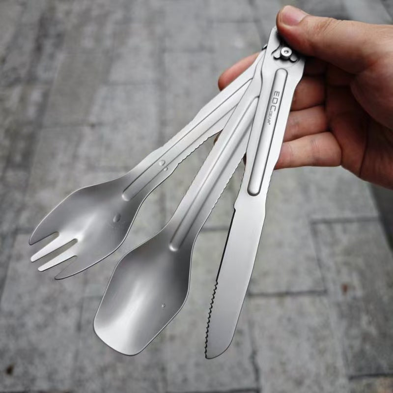 Titanium Alloy Detachable Camping Cutlery Set (3-piece)