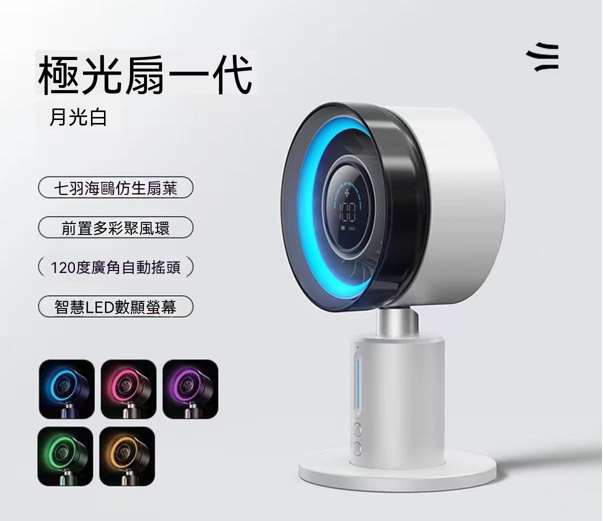 Multifunctional High-Speed Portable Cooling USB Charging Oscillating Desk Fan with LED Ambient Light and Circulating Air (Aurora Fan Generation 1)