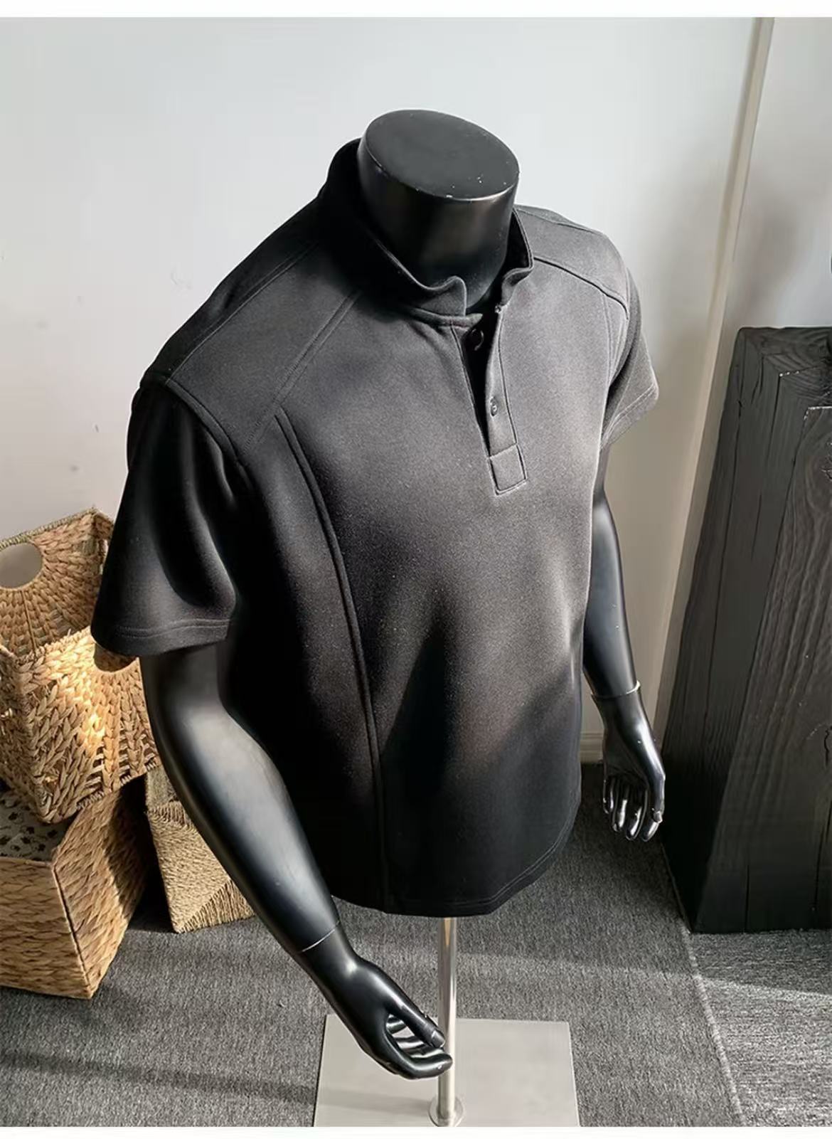 Henry Panel Shoulder Heavyweight Loose Fit Short Sleeve T-Shirt