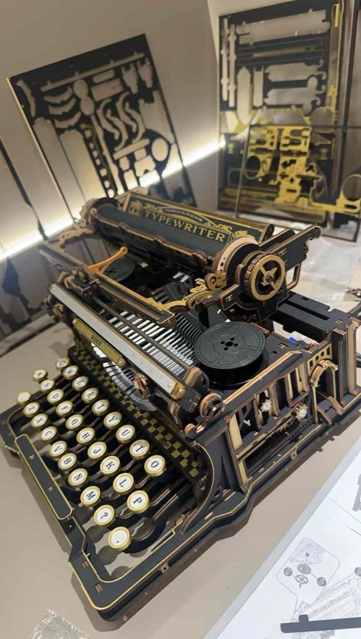 復古機械打字機木質立體拼圖積木