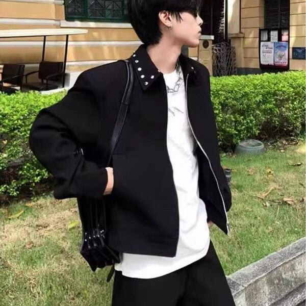 美式高街鉚釘墊肩夾克