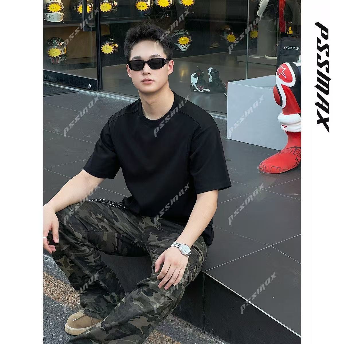 [Shujixian] Men's Versatile Structured Casual Short-Sleeved T-Shirt for Plus-Size Men