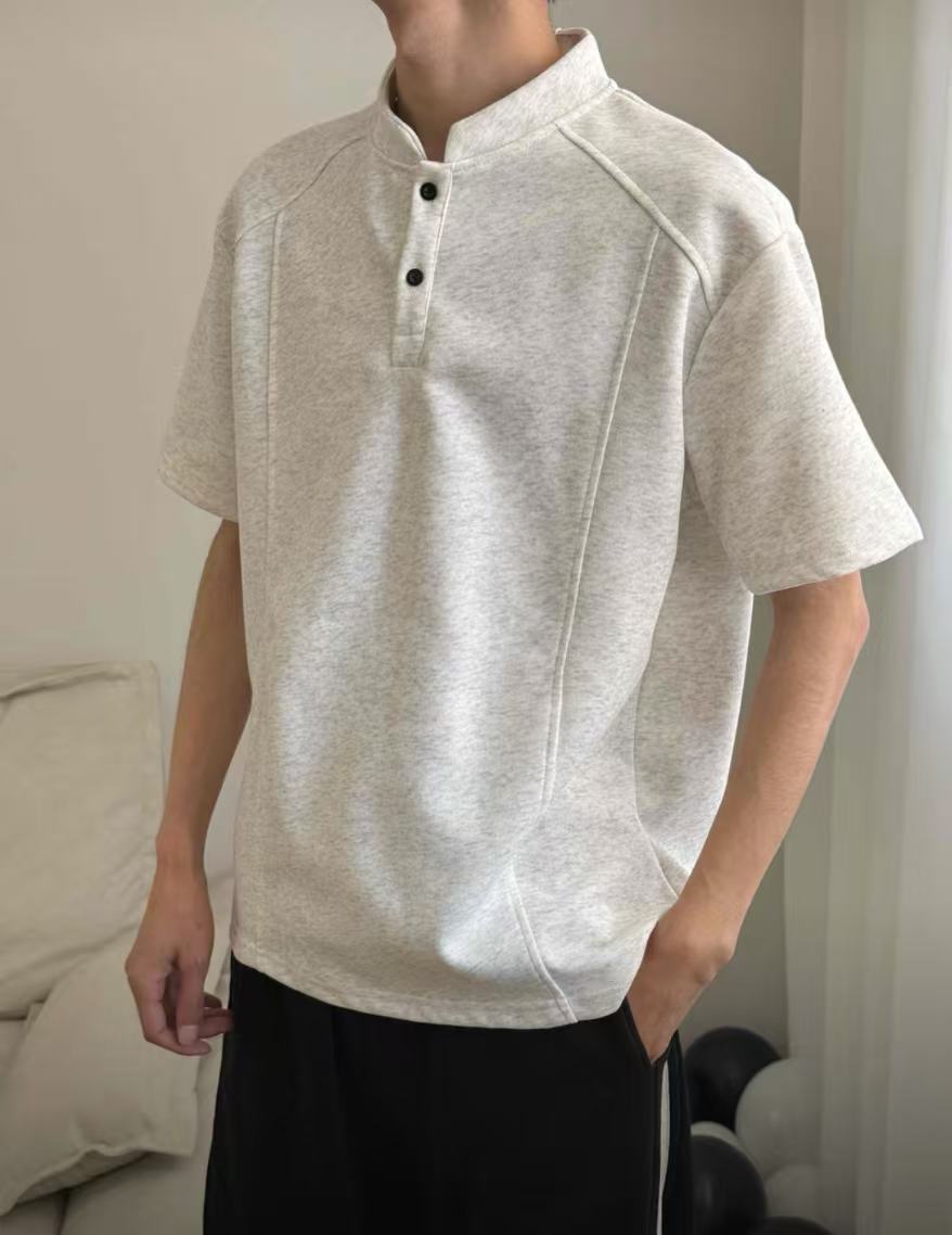 Henry Panel Shoulder Heavyweight Loose Fit Short Sleeve T-Shirt