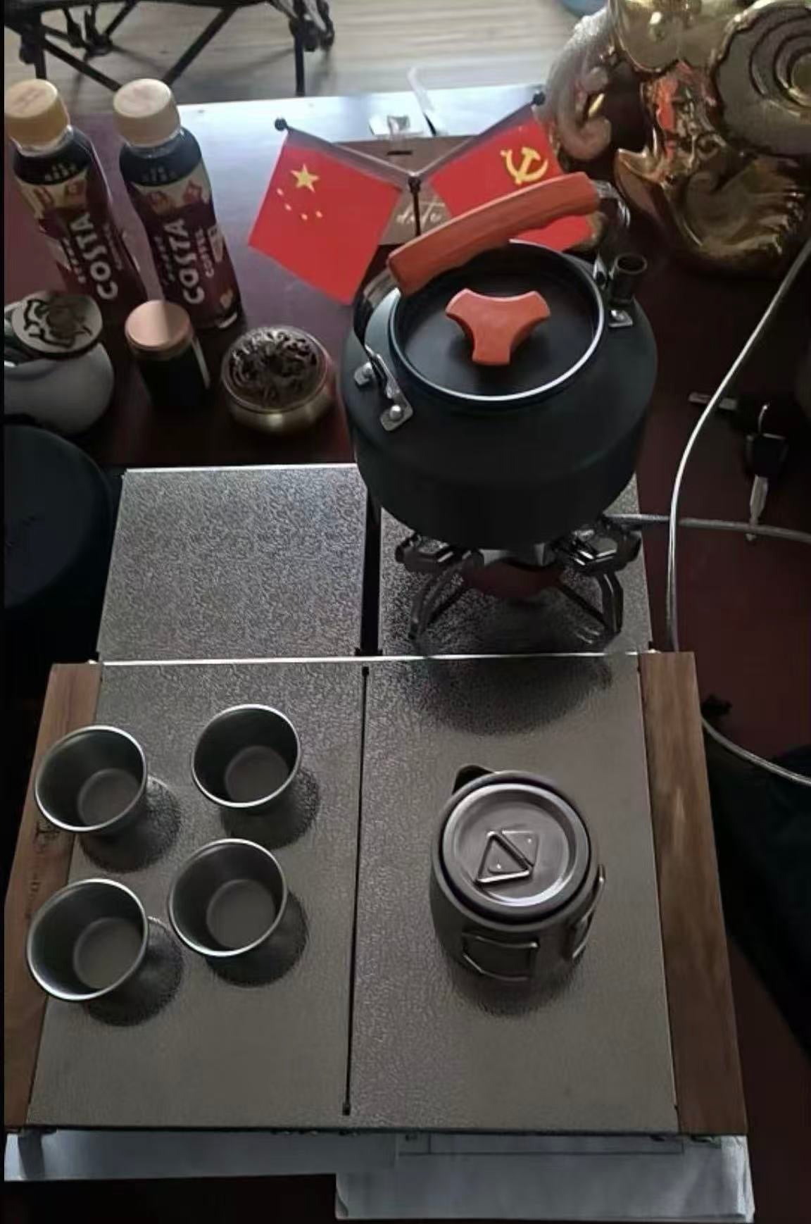 不鏽鋼壓花折疊桌（蜘蛛爐邊桌）