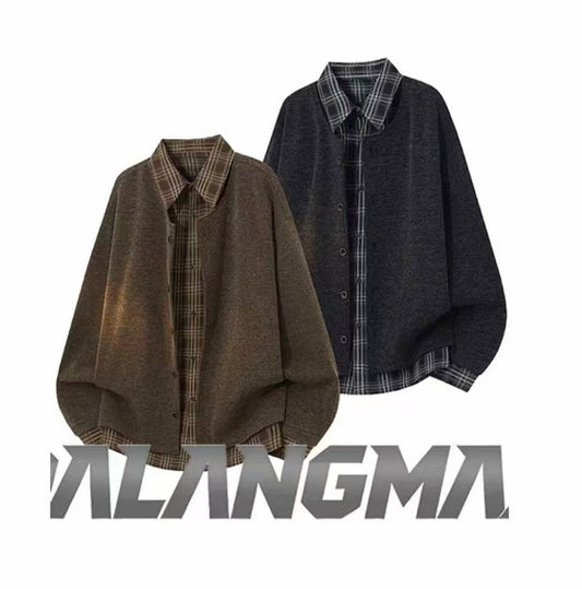 Faux Two-Piece Plaid Patchwork Cardigan Jacket