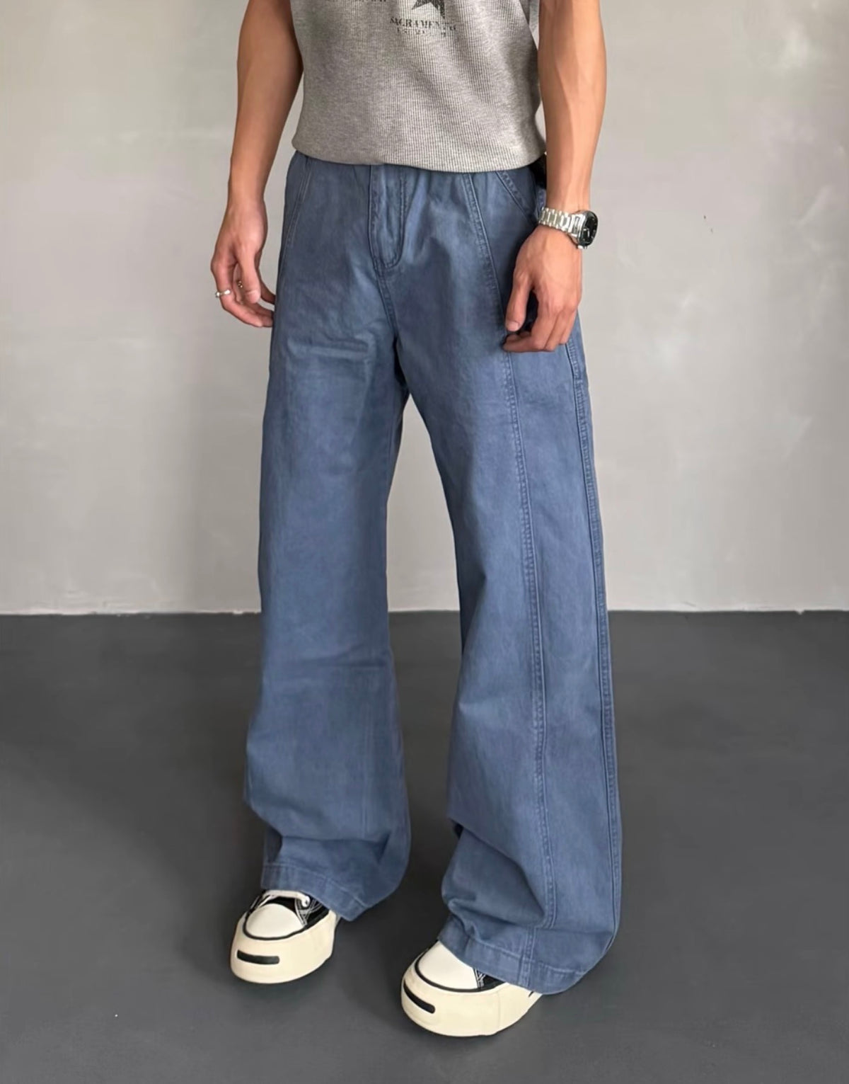 American retro vintage washed loose straight-leg jeans