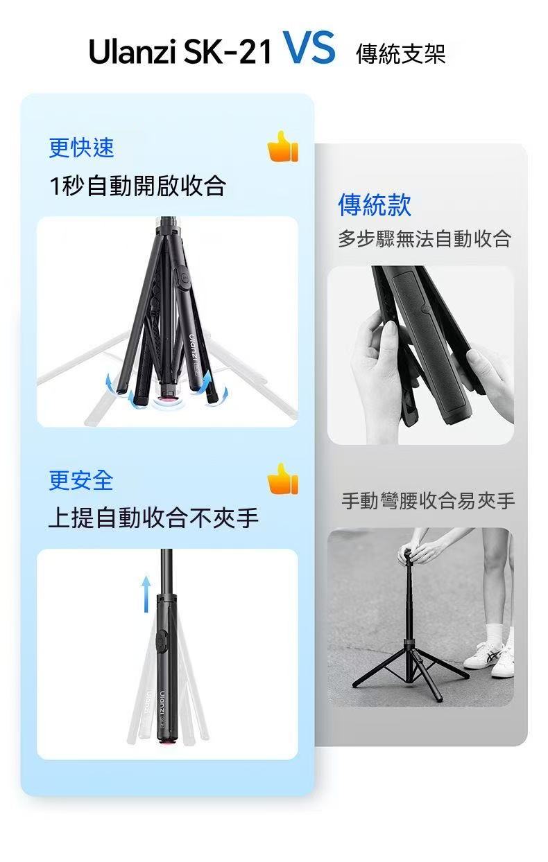 SK-21 One-Touch Open/Close Magnetic Phone Holder with Automatic Pop-Up Floor Tripod