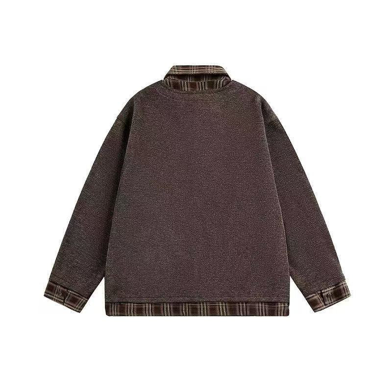 Faux Two-Piece Plaid Patchwork Cardigan Jacket