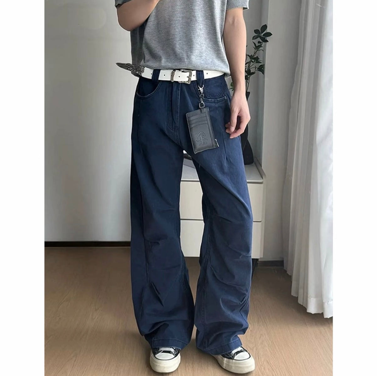 [Pleated Workwear] Cleanfit Simple and Classy Straight Wide-Leg Jeans for Men
