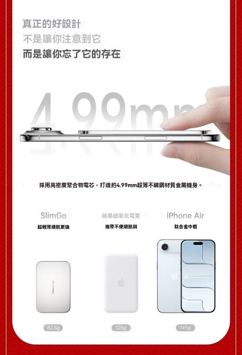 SlimGo 4.99mm Ultra-thin Magnetic Wireless Power Bank (FindMy Flagship Edition)