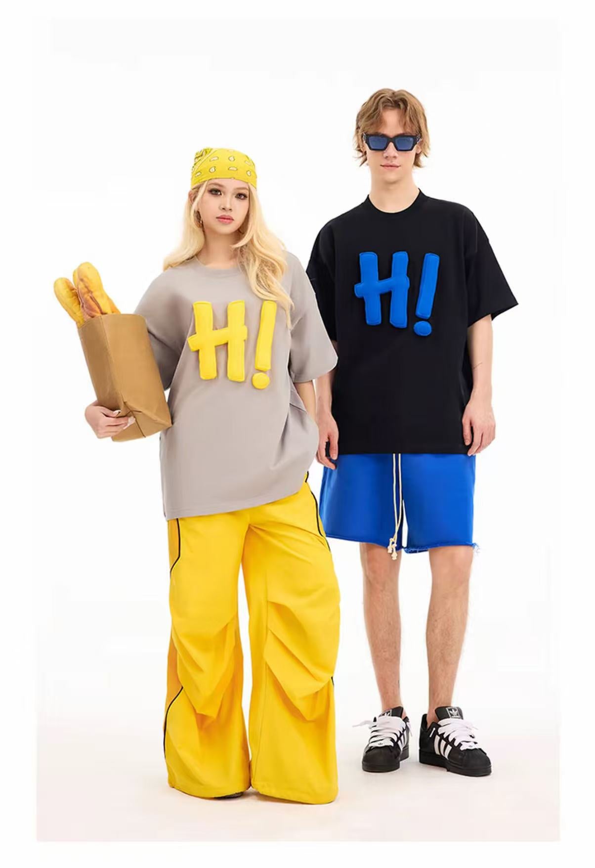 3D H! Cotton-padded short-sleeved T-shirt
