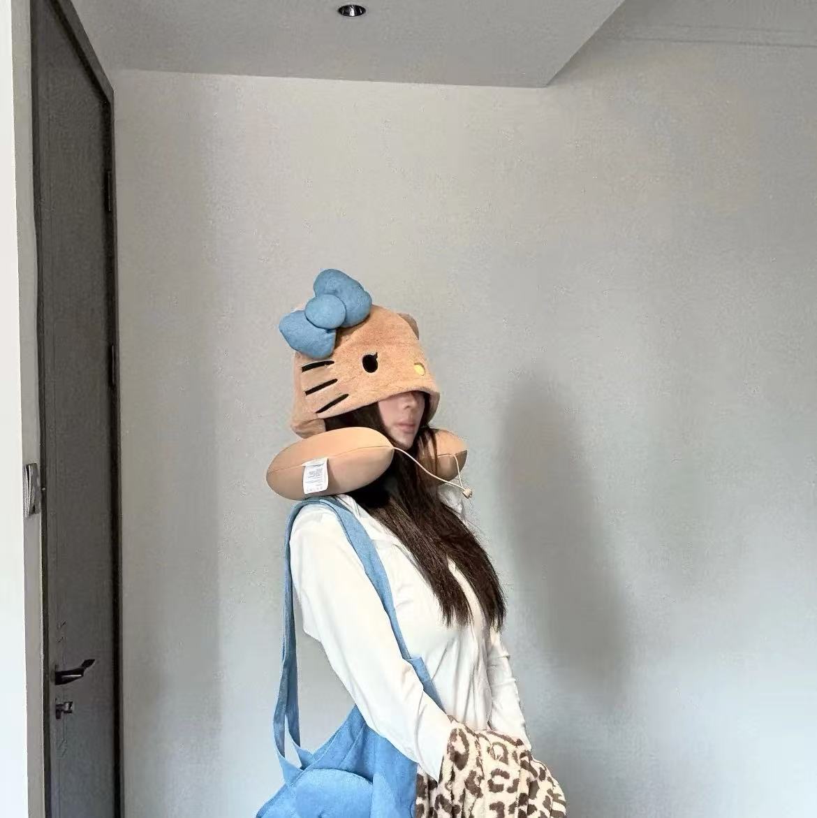 Cute Kitten Cartoon Hooded Neck Pillow