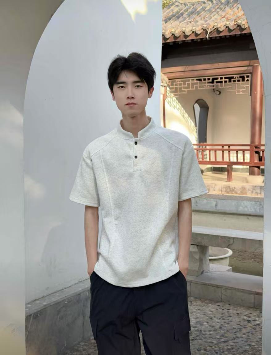Henry Panel Shoulder Heavyweight Loose Fit Short Sleeve T-Shirt