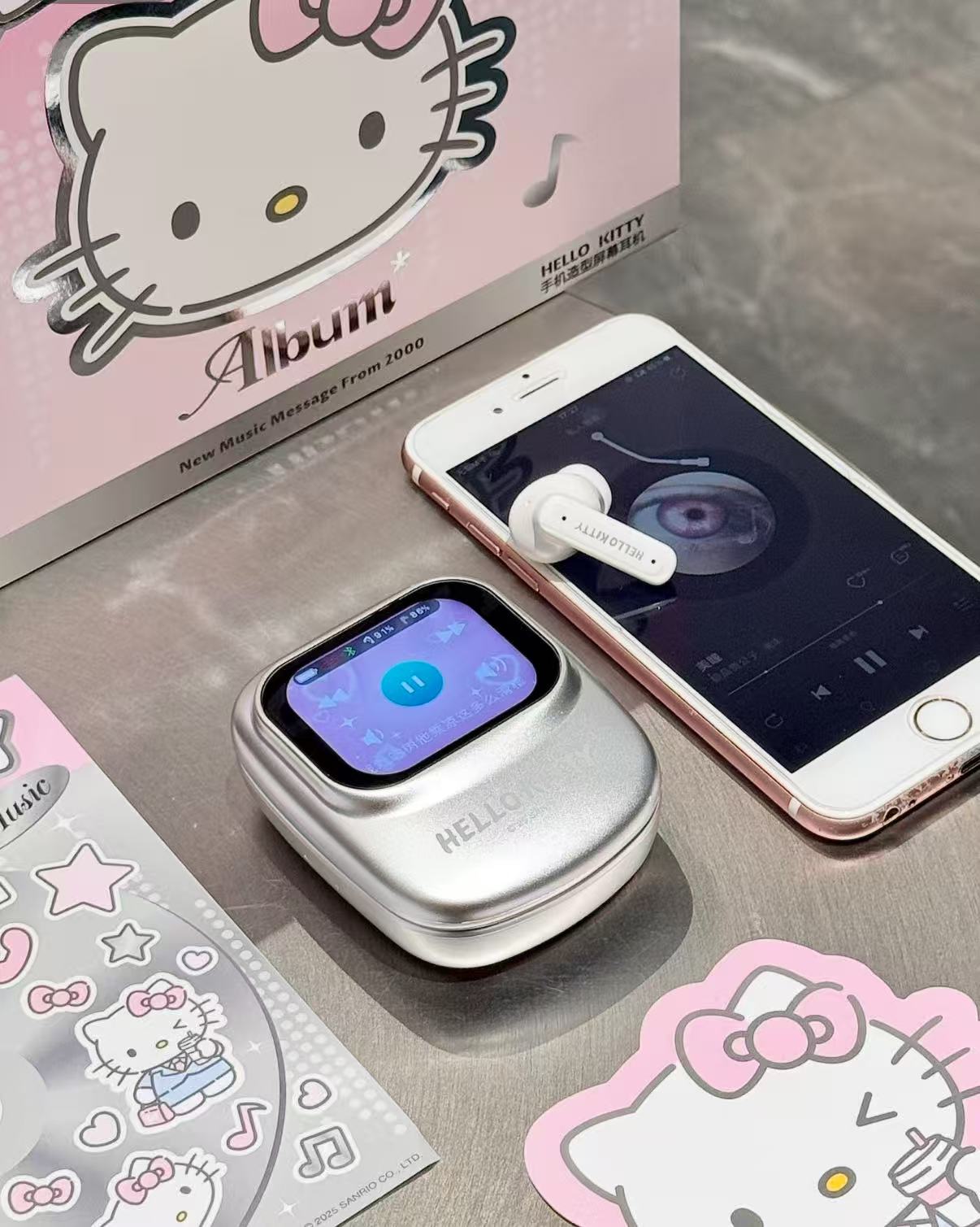 Hello Kitty Phone-Shaped Screen Bluetooth Earbuds