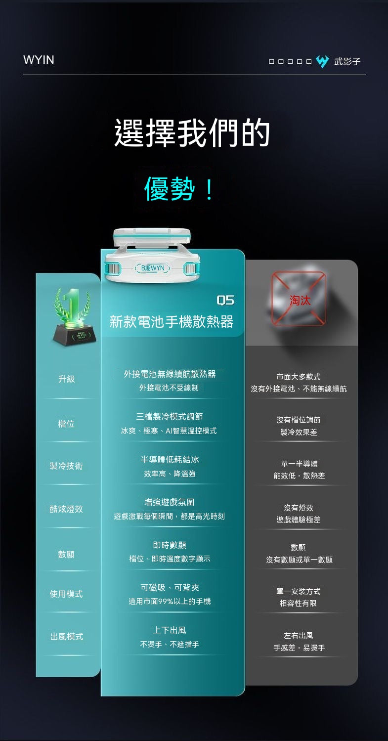 武影子Q5新款無線電池款散熱器