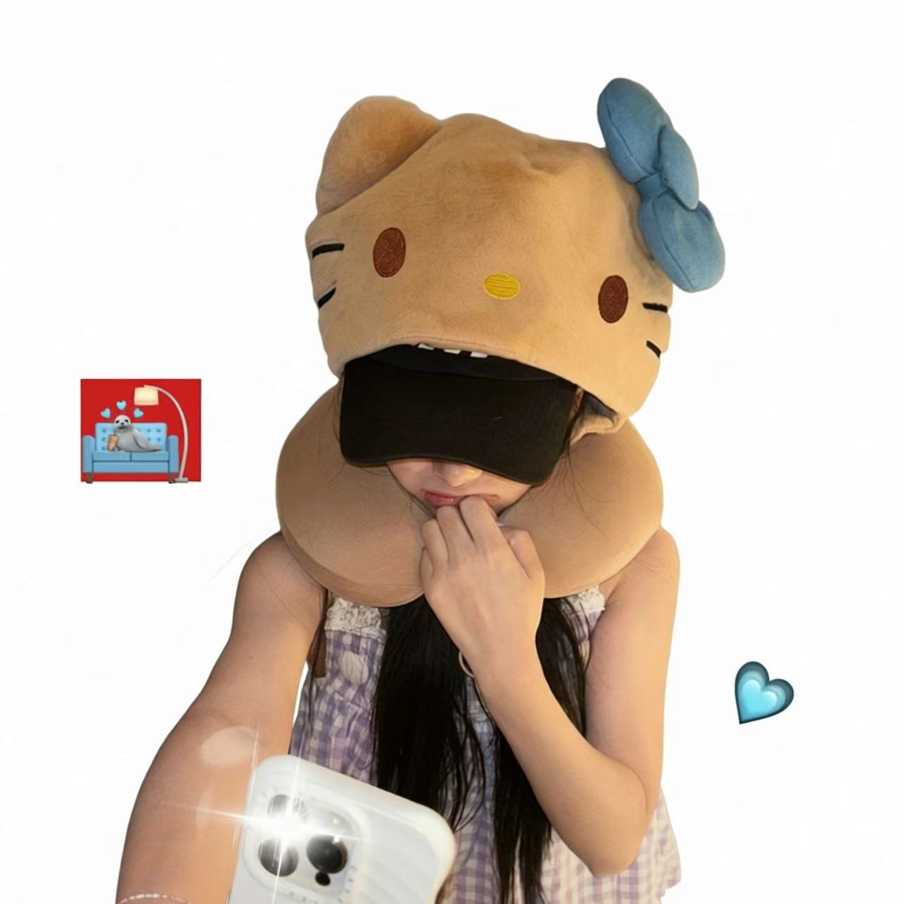 Cute Kitten Cartoon Hooded Neck Pillow