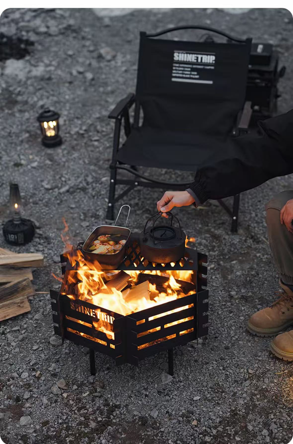 Outdoor BBQ Grill Camping Fire Pit Hexagonal Bonfire Stand Barbecue Stove