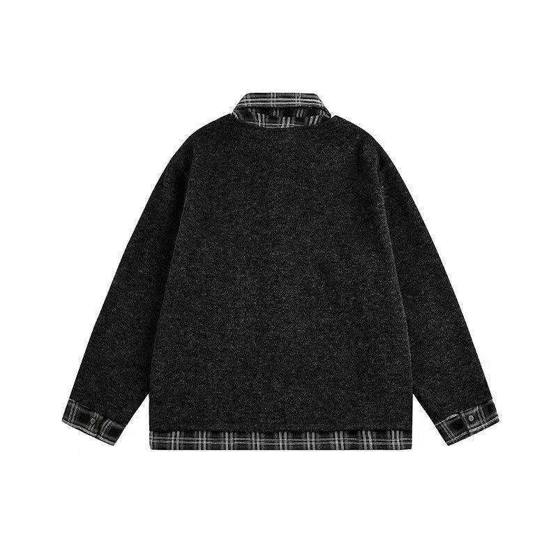 Faux Two-Piece Plaid Patchwork Cardigan Jacket