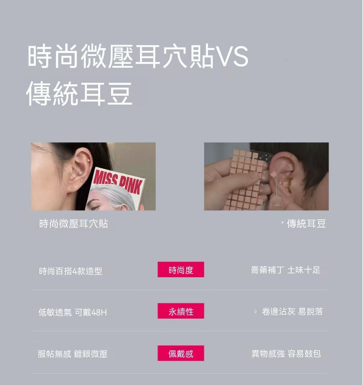 MISSPINK Non-Pierced Ear Stickers with Ear Acupoint, Punch-Free 3D Face Contouring Fashion Health Acupressure Ear Stickers