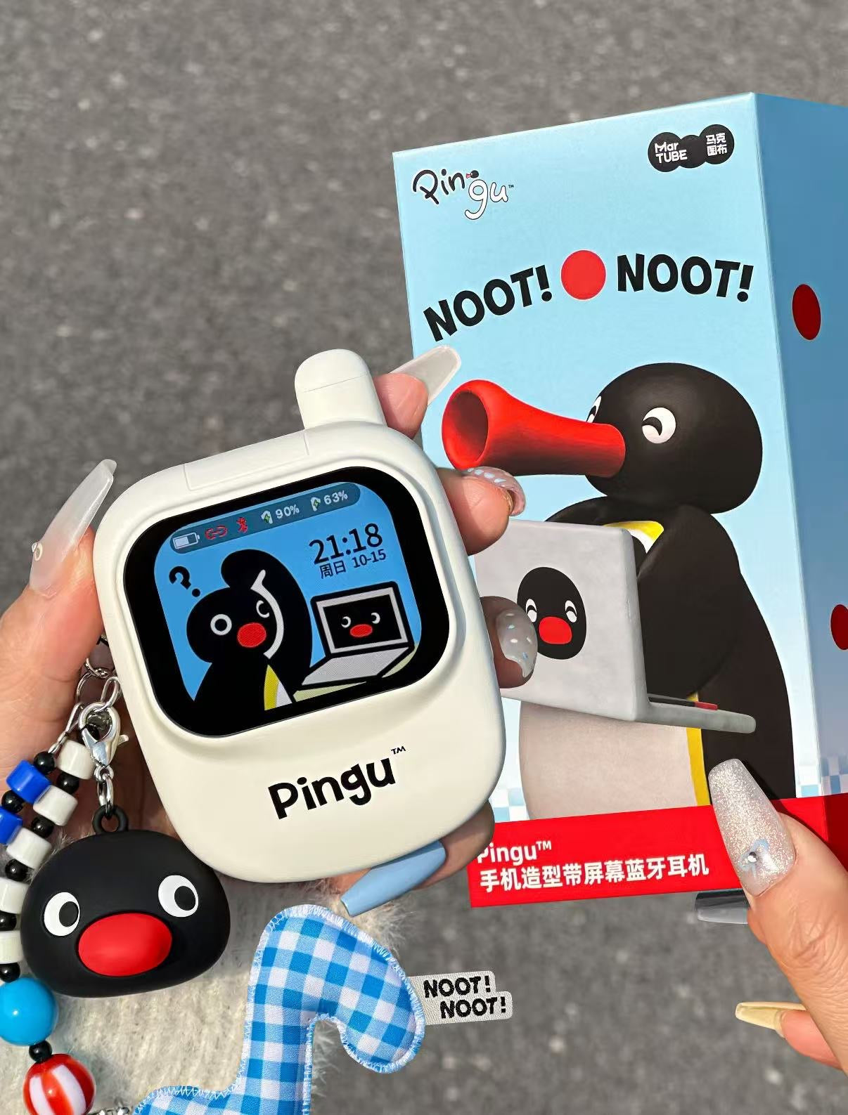 Pingu企鵝手機造型螢幕藍牙耳機禮盒套裝